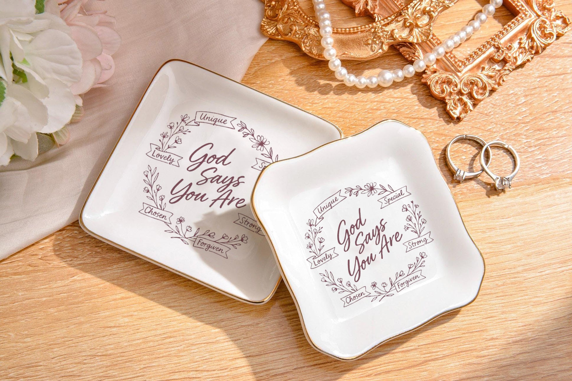 God Says You Are Jewelry Dish, Christian Ring Dish Tray, Bible Verse Trinket Dish, Baptism Confirmation Gift, Religious Faith Home Decor JDLAF13